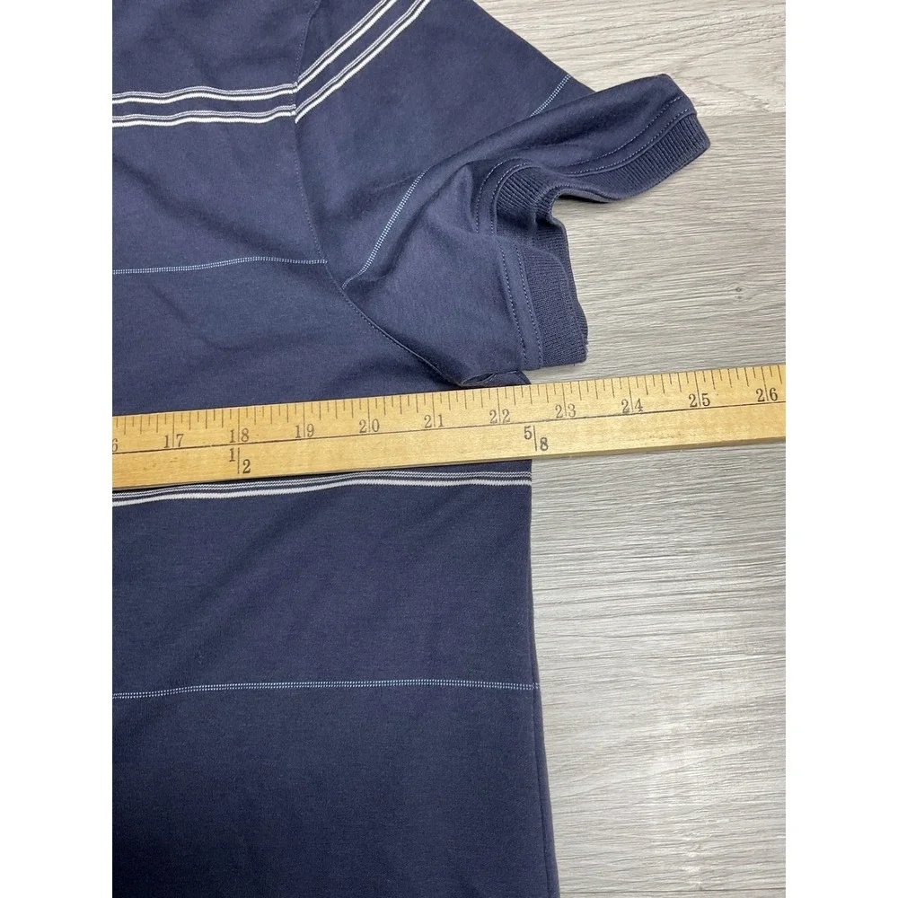 Banana Republic Mens XL Polo Shirt Navy Blue White Striped Short‎ Sleeve Cotton